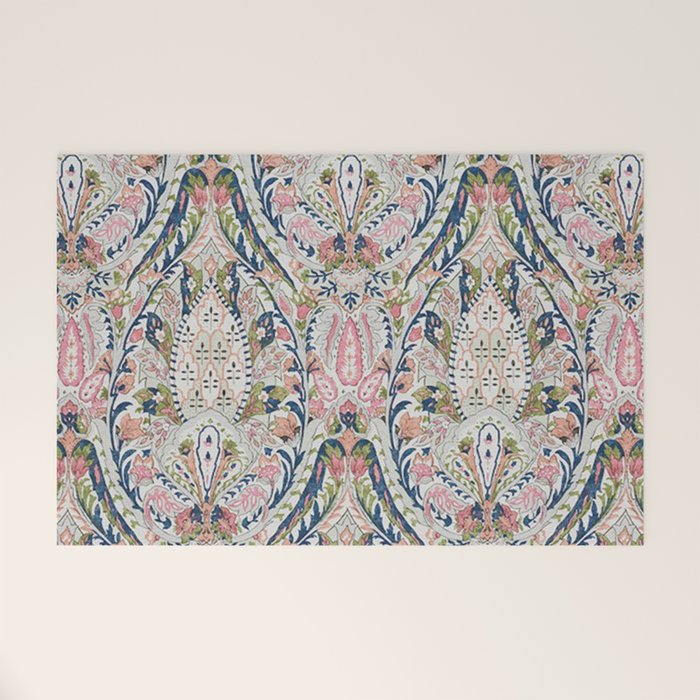 Pink Blue Green Leaf Flower Paisley Welcome Mat Gallery Image 1