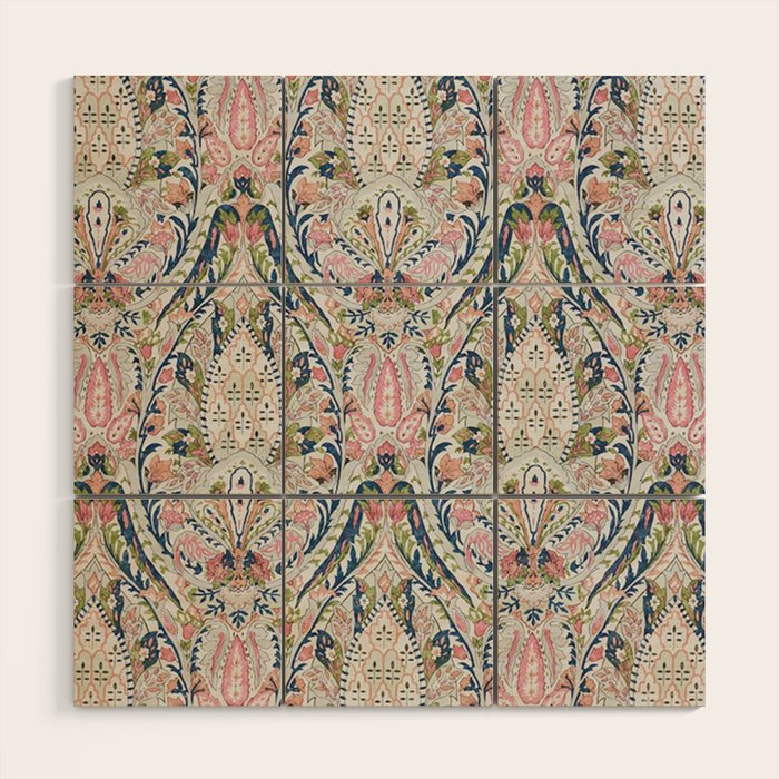 Pink Blue Green Leaf Flower Paisley Wood Wall Art Gallery Image 1