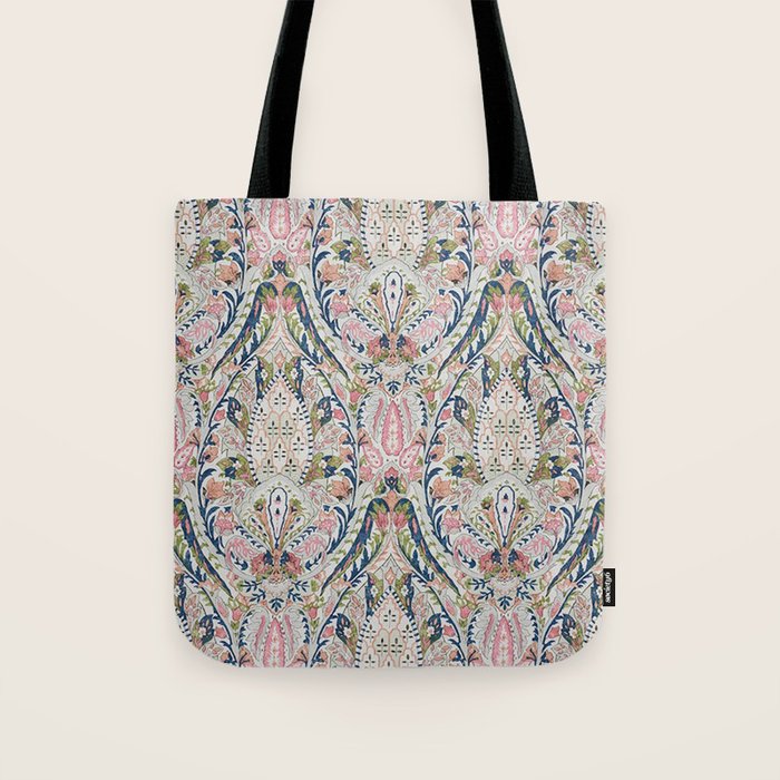 Pink Blue Green Leaf Flower Paisley Tote Bag Gallery Image 1