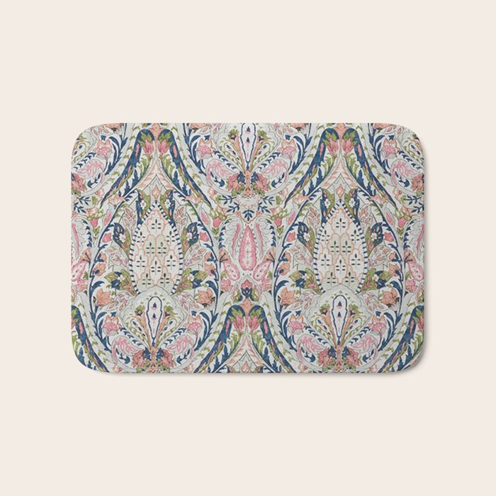 Pink Blue Green Leaf Flower Paisley Bath Mat Gallery Image 1