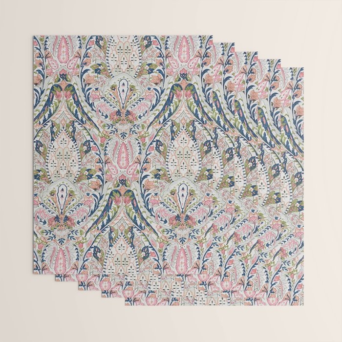 Pink Blue Green Leaf Flower Paisley Wrapping Paper Gallery Image 3