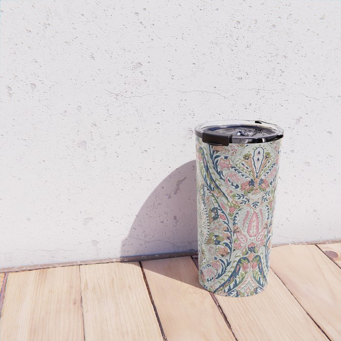 Pink Blue Green Leaf Flower Paisley Travel Mug Gallery Image 4