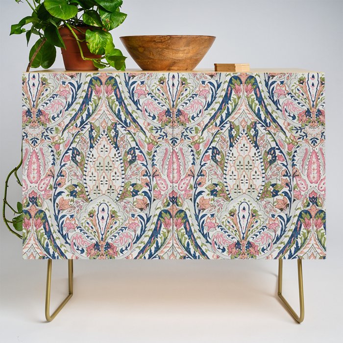Pink Blue Green Leaf Flower Paisley Credenza Gallery Image 1