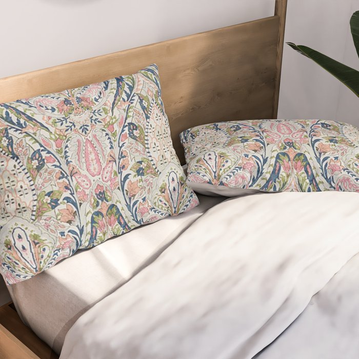 Pink Blue Green Leaf Flower Paisley Pillow Sham Gallery Image 2