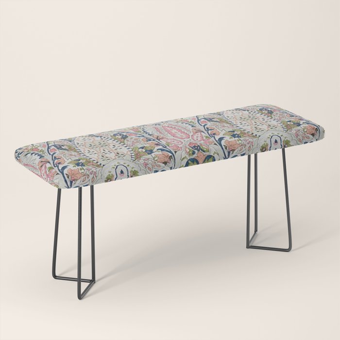 Pink Blue Green Leaf Flower Paisley Bench Gallery Image 1