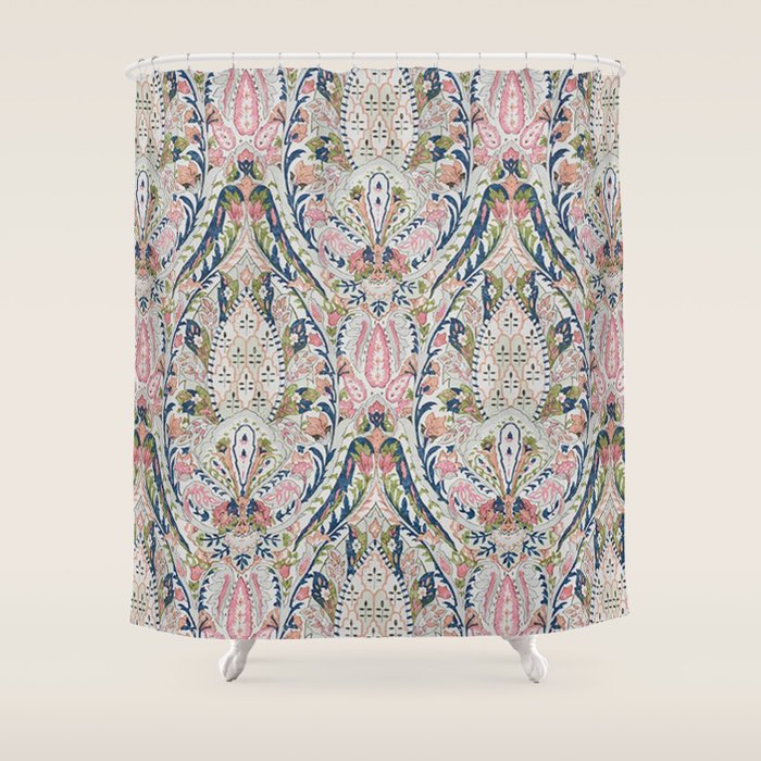 Pink Blue Green Leaf Flower Paisley Shower Curtain Gallery Image 1