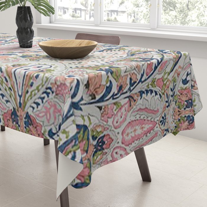 Pink Blue Green Leaf Flower Paisley Tablecloth Gallery Image 3