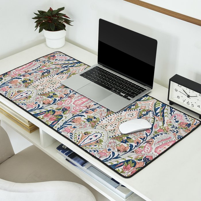 Pink Blue Green Leaf Flower Paisley Desk Mat Gallery Image 2