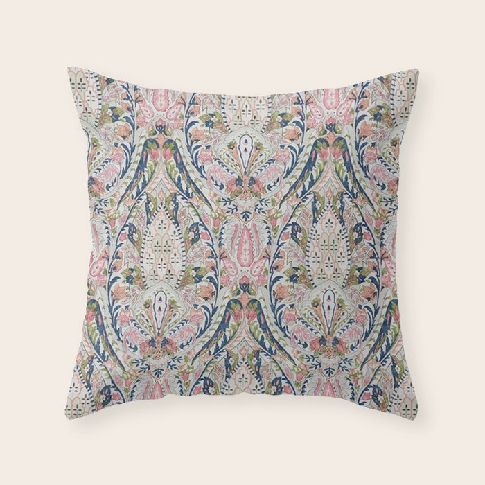 Pink Blue Green Leaf Flower Paisley Throw Pillow Gallery Image 6