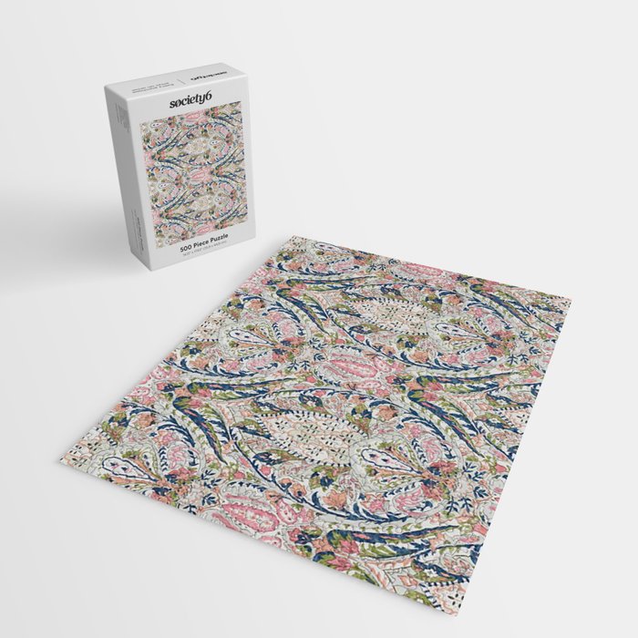 Pink Blue Green Leaf Flower Paisley Jigsaw Puzzle Gallery Image 2
