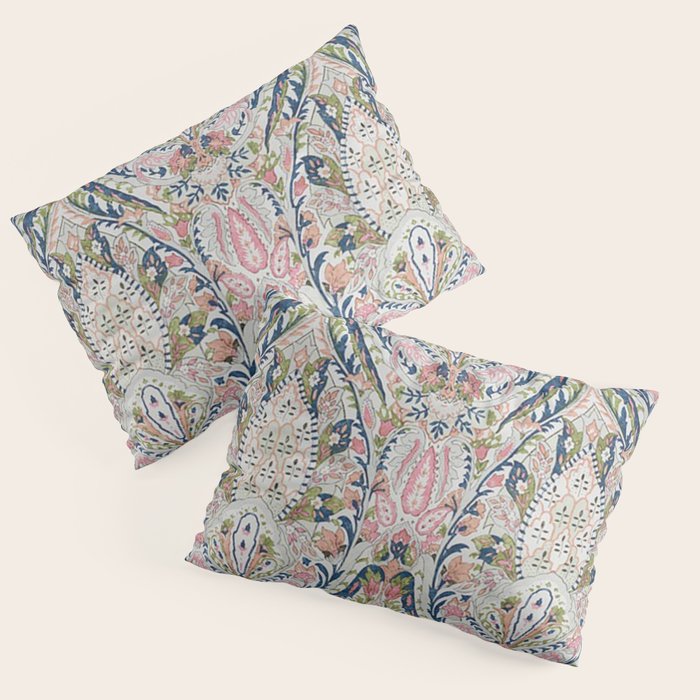 Pink Blue Green Leaf Flower Paisley Pillow Sham Gallery Image 1