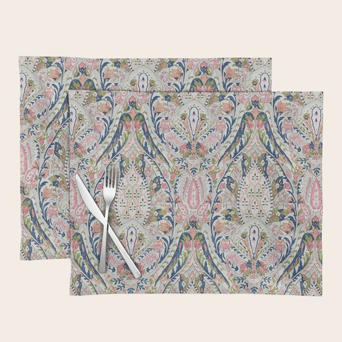 Pink Blue Green Leaf Flower Paisley Placemat