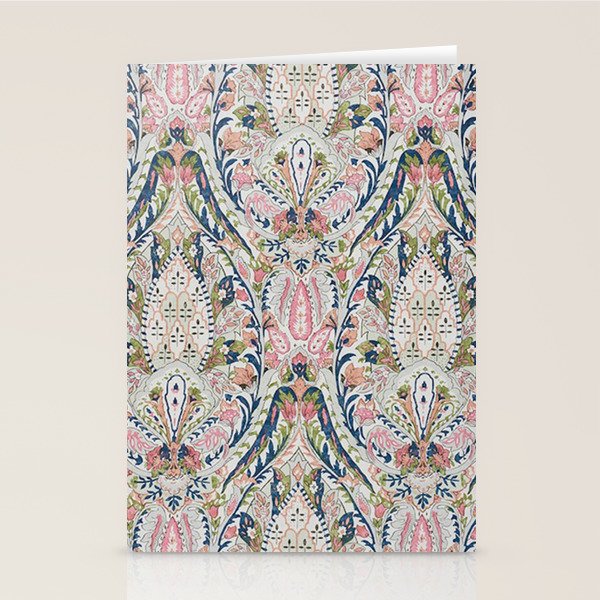 Pink Blue Green Leaf Flower Paisley Stationery Card Gallery Image 2