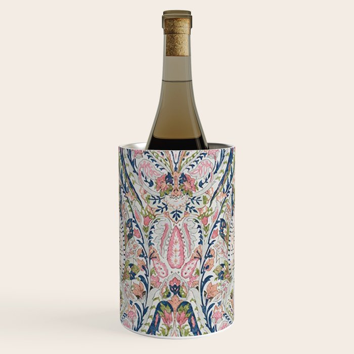 Pink Blue Green Leaf Flower Paisley Wine Chiller Gallery Image 1