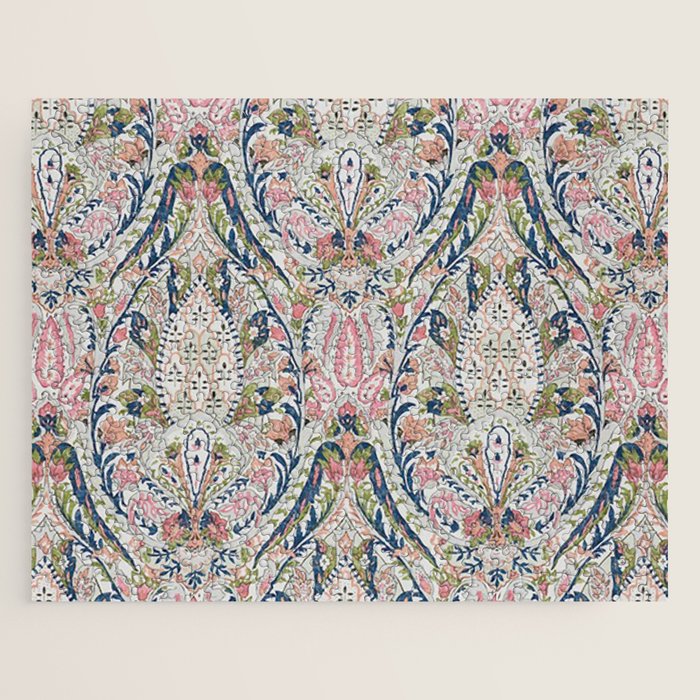 Pink Blue Green Leaf Flower Paisley Jigsaw Puzzle Gallery Image 1