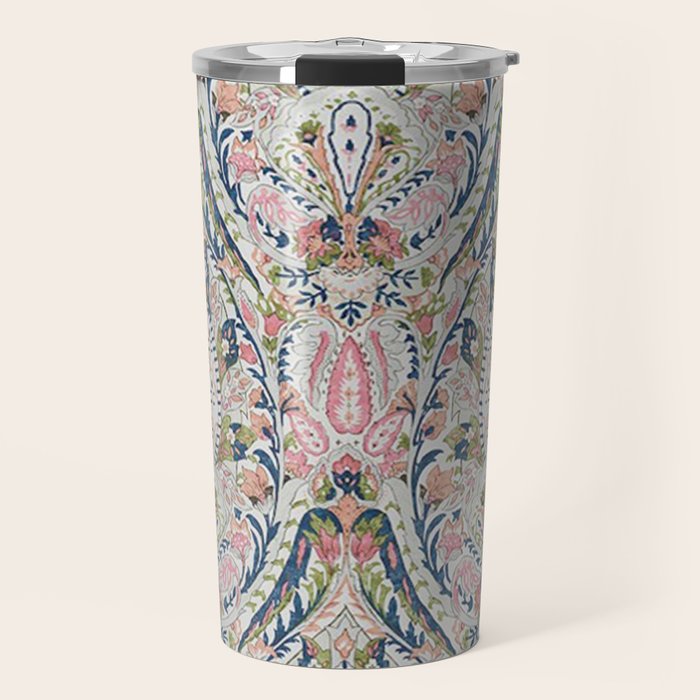 Pink Blue Green Leaf Flower Paisley Travel Mug Gallery Image 1