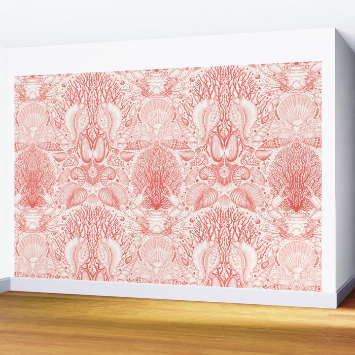 Beach treasures in coral red  Wall Mural Gallery Image 2