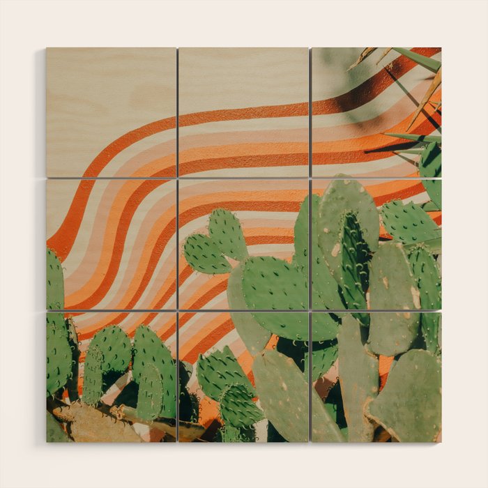 Retro Cactus Mural, Austin Texas Wood Wall Art Gallery Image 1