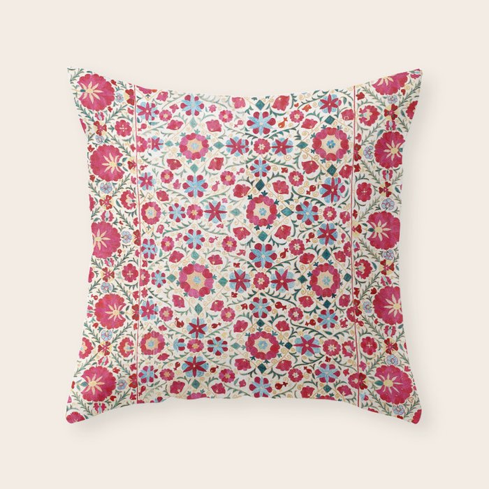 Kermina Suzani South West Uzbekistan Embroidery Print Throw Pillow Gallery Image 6