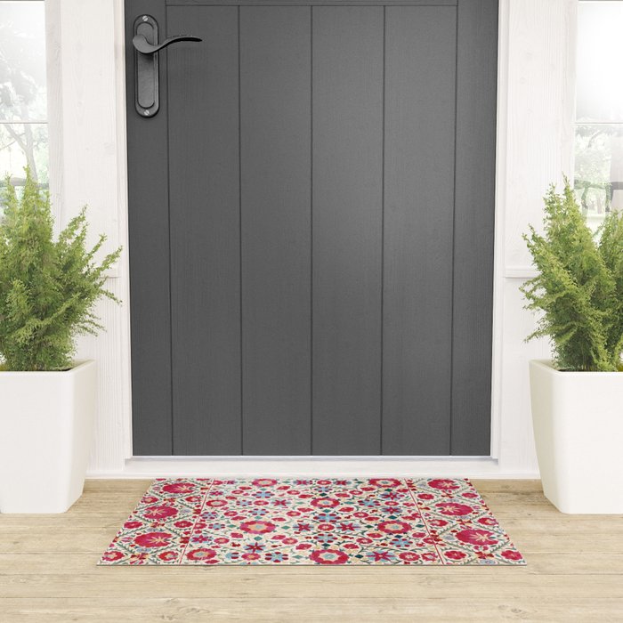 Kermina Suzani South West Uzbekistan Embroidery Print Welcome Mat Gallery Image 3