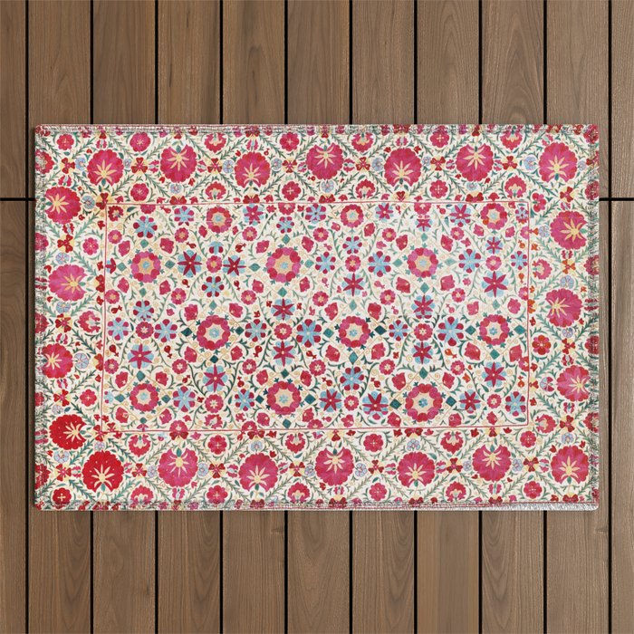 Kermina Suzani South West Uzbekistan Embroidery Print Outdoor Rug Gallery Image 1