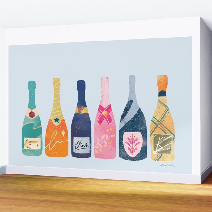 Champagne Bottles - Blue Ver. Wall Mural Gallery Image 2