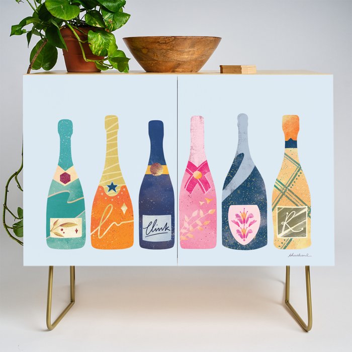 Champagne Bottles - Blue Ver. Credenza Gallery Image 1