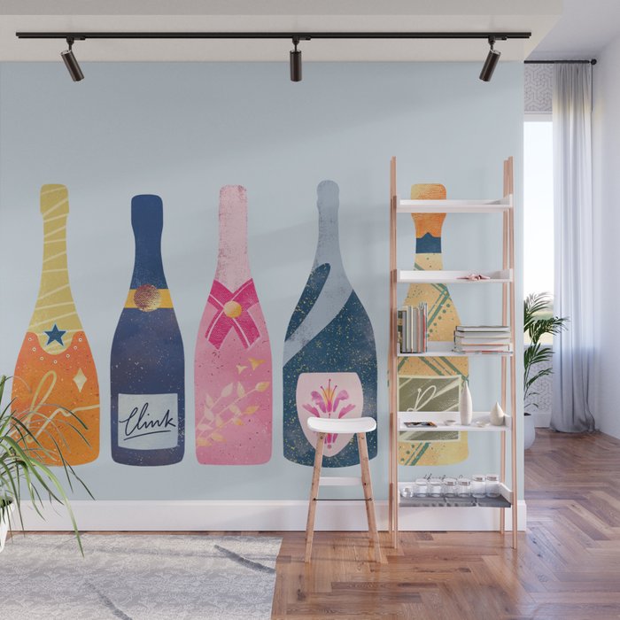 Champagne Bottles - Blue Ver. Wall Mural