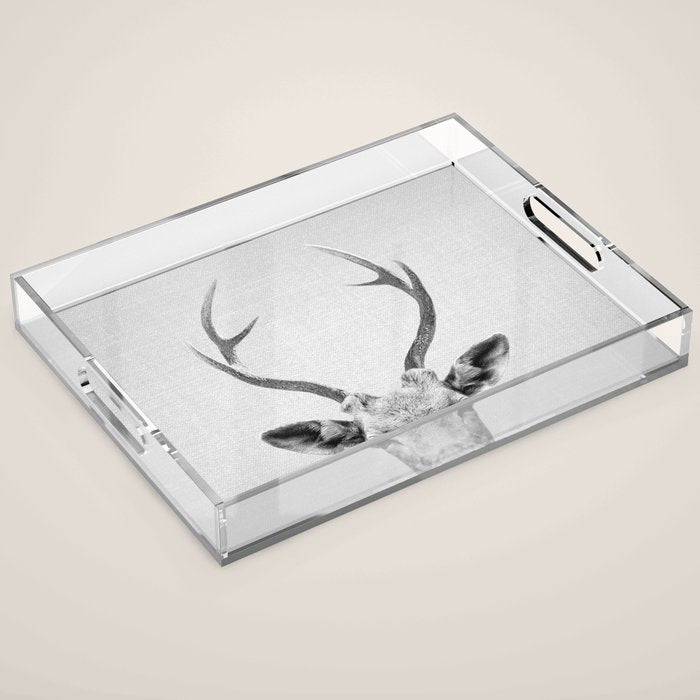 Deer - Black & White Acrylic Tray Gallery Image 1