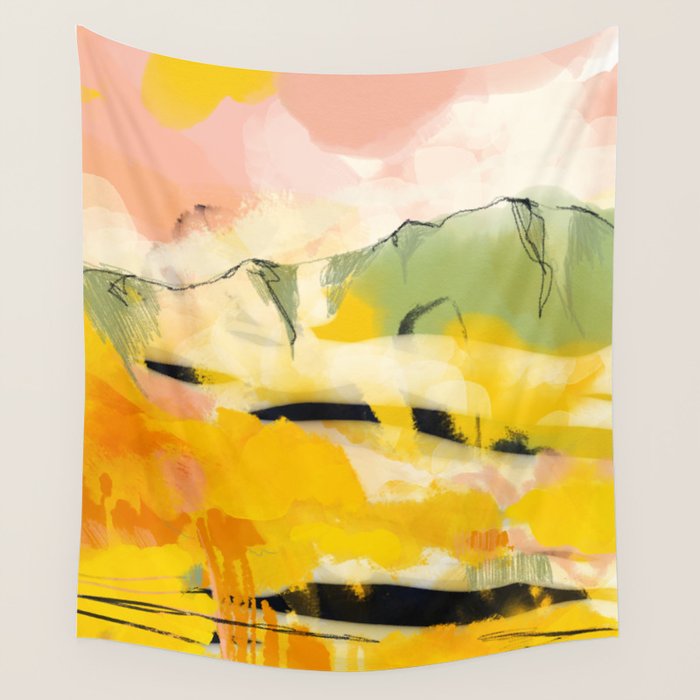 landscape abtract - paysage jaune Wall Tapestry Gallery Image 1