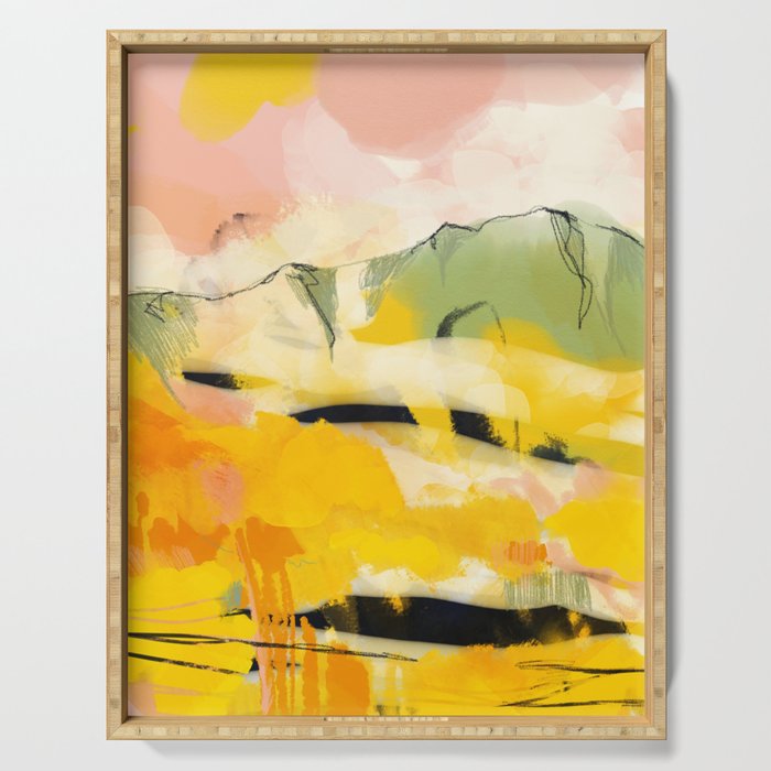 landscape abtract - paysage jaune Serving Tray Gallery Image 1