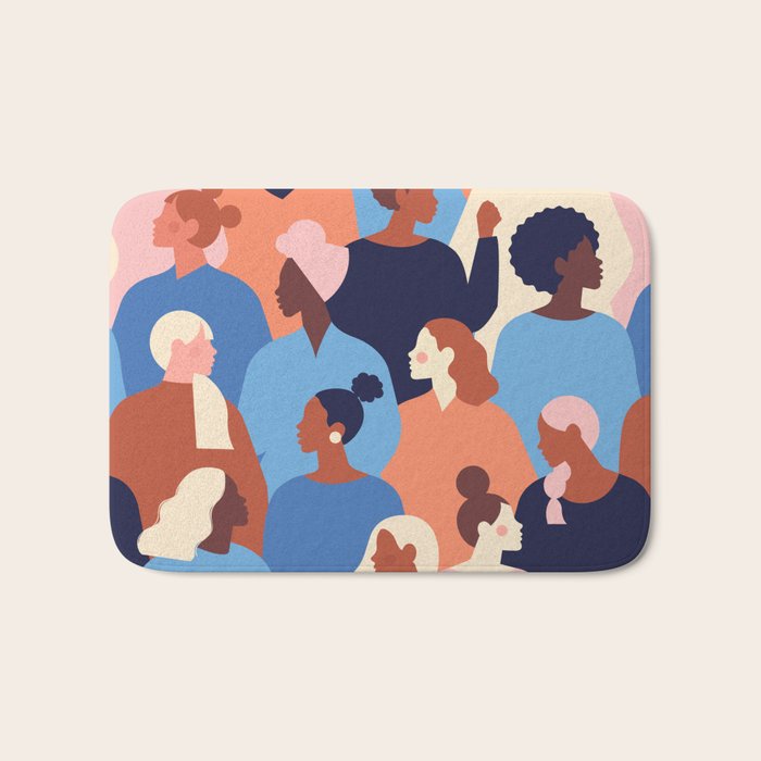 Female diverse faces of different ethnicity blue Bath Mat Gallery Image 1
