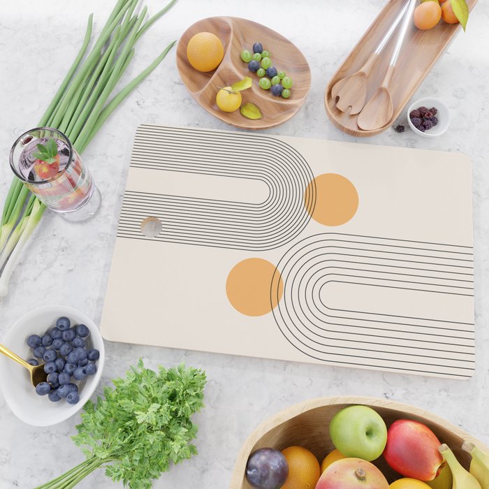 Mid Century Modern Geometric 70 (Rainbow and Sun Abstraction) Cutting Board Gallery Image 2
