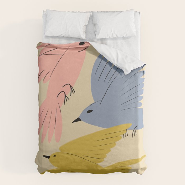 Flying Birds - Pastel Colors  Duvet Cover Gallery Image 1