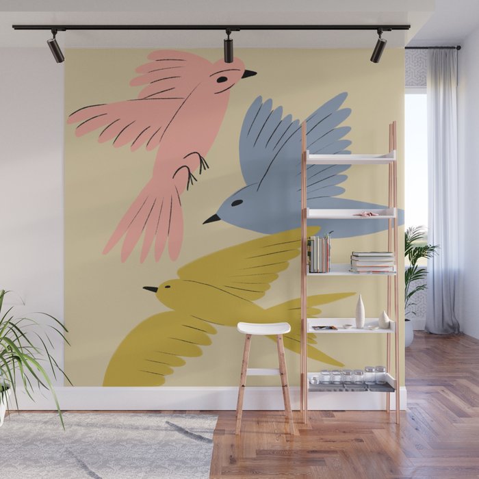 Flying Birds - Pastel Colors  Wall Mural Gallery Image 1