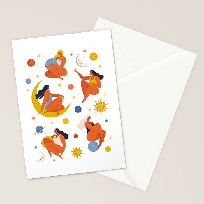 Collection of women holding planet with dream universe. Stationery Card Gallery Image 2