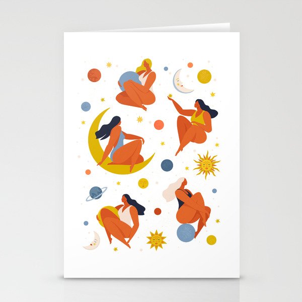 Collection of women holding planet with dream universe. Stationery Card Gallery Image 2