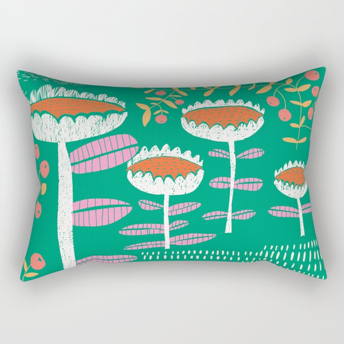 Block print bold flower green Rectangular Pillow Gallery Image 1