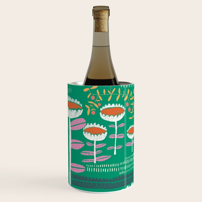 Block print bold flower green Wine Chiller Gallery Image 3