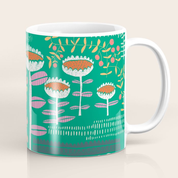 Block print bold flower green Coffee Mug Gallery Image 1
