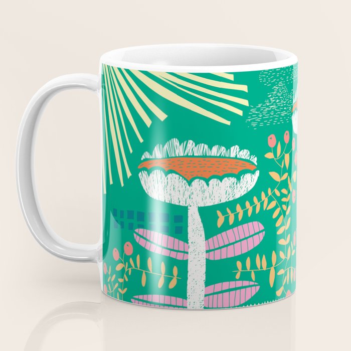 Block print bold flower green Coffee Mug Gallery Image 3