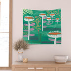 Block print bold flower green Wall Tapestry Gallery Image 2