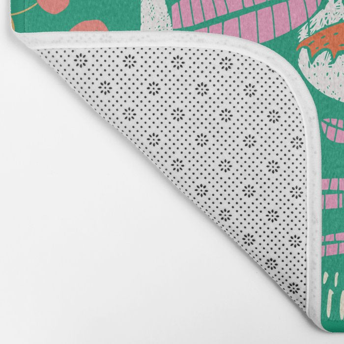 Block print bold flower green Bath Mat Gallery Image 2