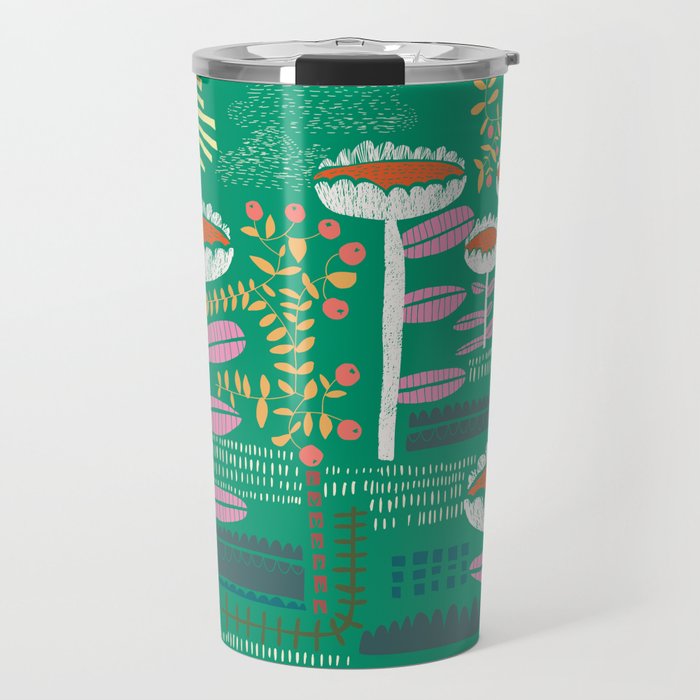 Block print bold flower green Travel Mug Gallery Image 1