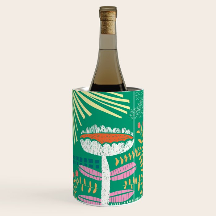 Block print bold flower green Wine Chiller Gallery Image 2