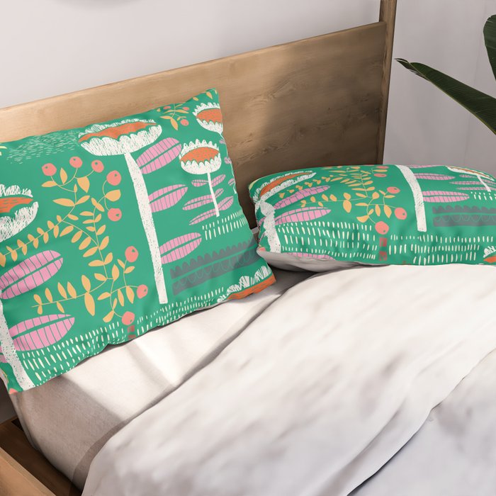 Block print bold flower green Pillow Sham Gallery Image 2