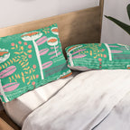 Block print bold flower green Pillow Sham Gallery Image 2