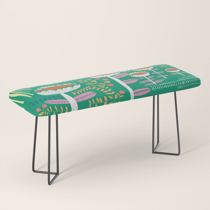 Block print bold flower green Bench Gallery Image 1