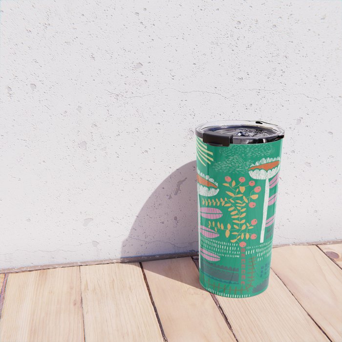Block print bold flower green Travel Mug Gallery Image 4