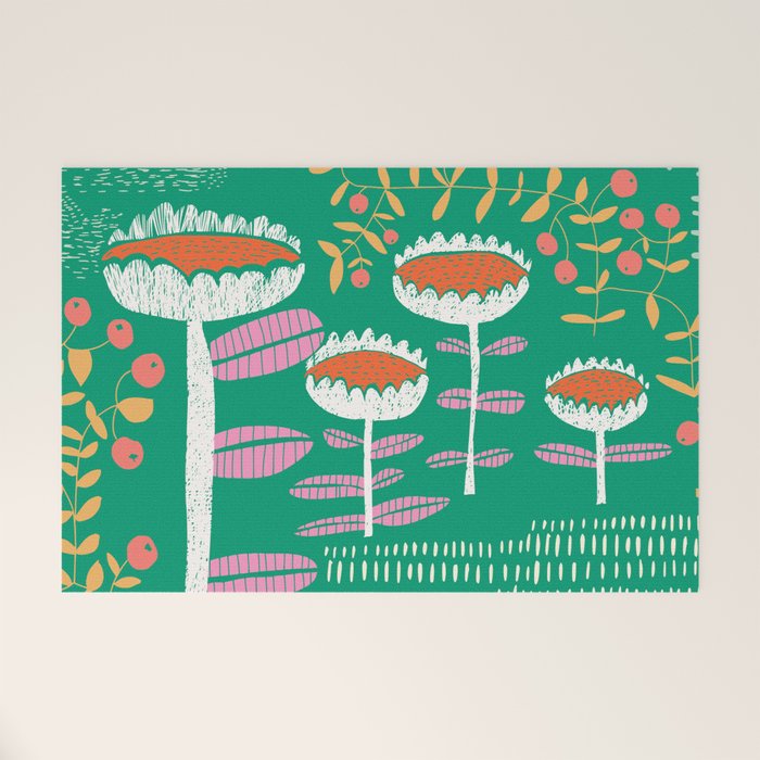Block print bold flower green Welcome Mat Gallery Image 1